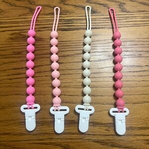 Silicone Beaded Pacifier Clip - Pink & Cream
